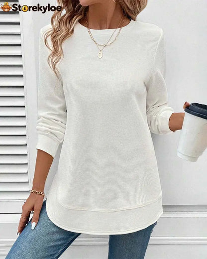Round Neck Long Sleeve Solid Color Top