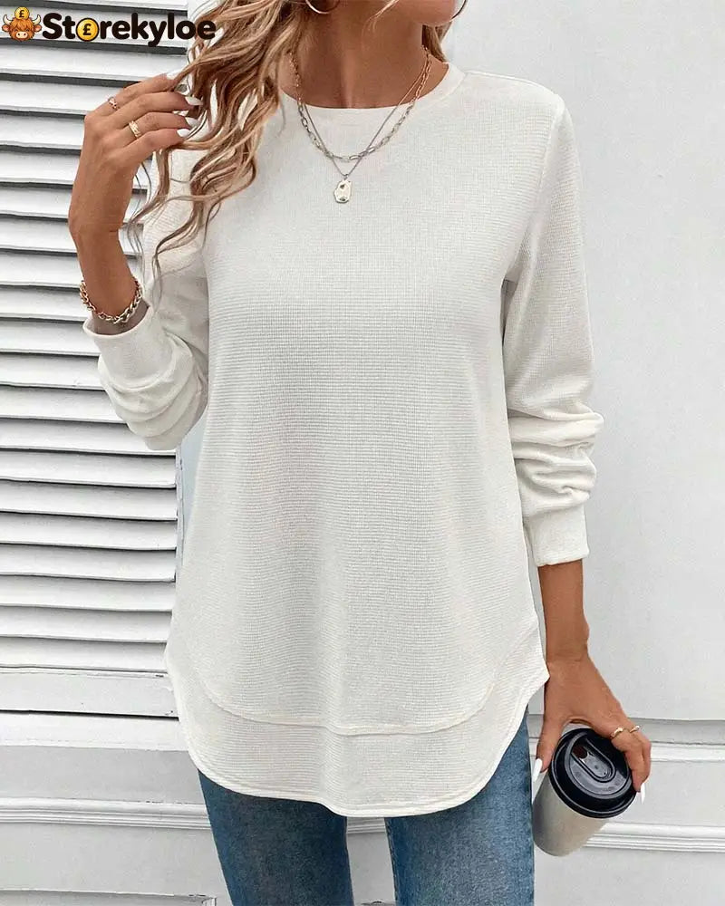 Round Neck Long Sleeve Solid Color Top