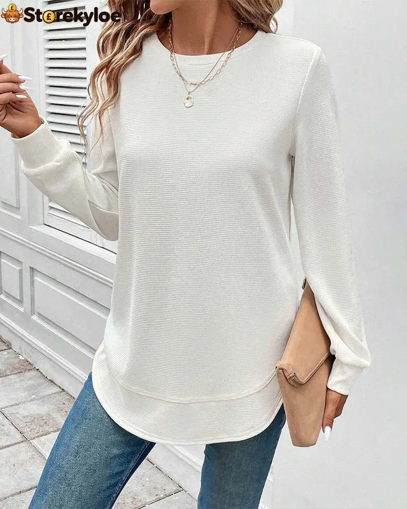 Round Neck Long Sleeve Solid Color Top