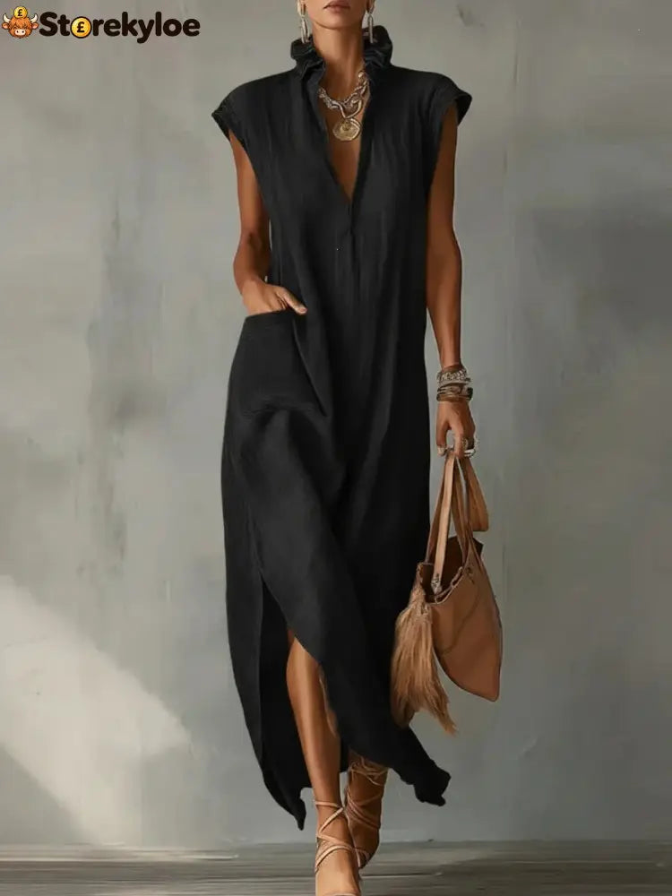 Ruffle Spring Maxi Dress - Black / S