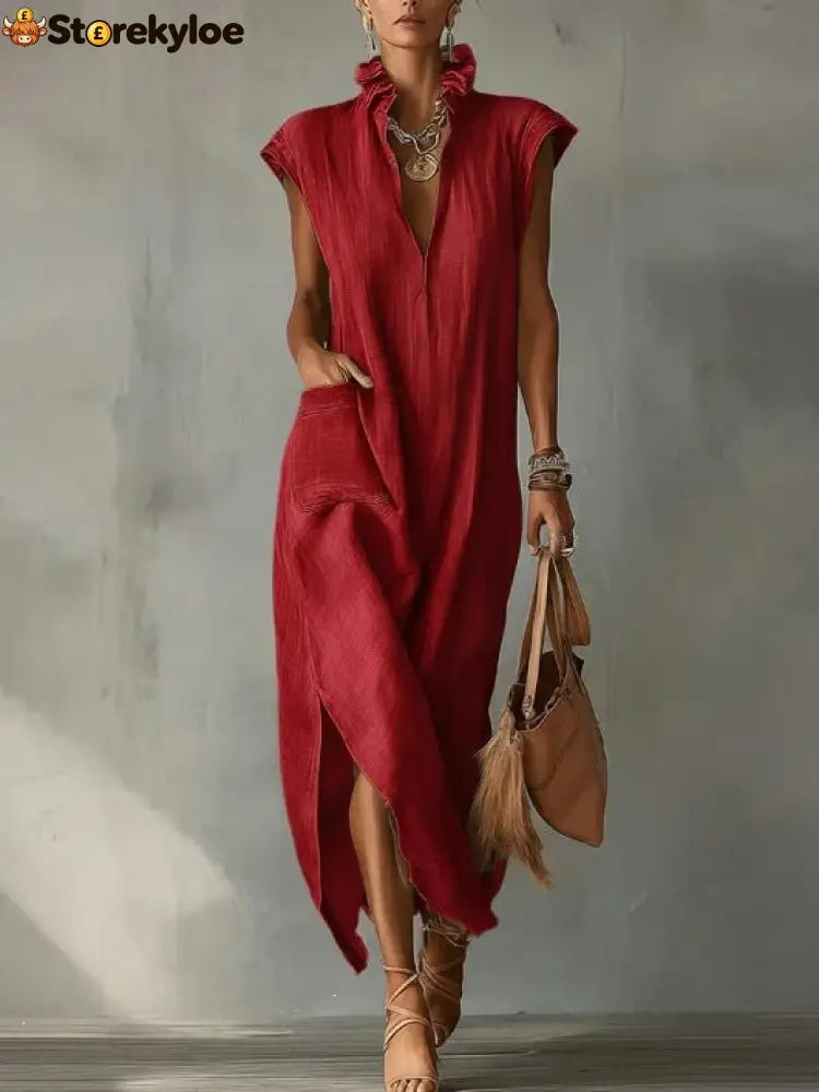 Ruffle Spring Maxi Dress - Red / S