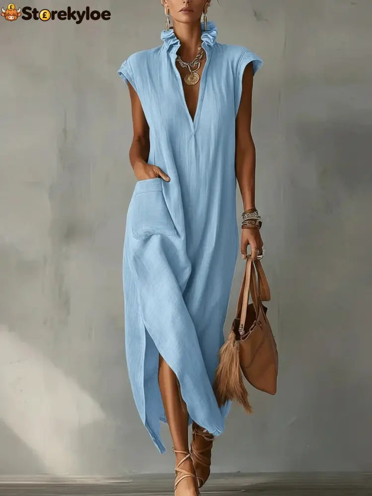Ruffle Spring Maxi Dress - Sky blue / S