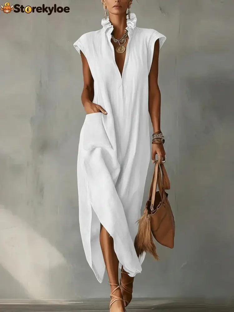 Ruffle Spring Maxi Dress - White / S