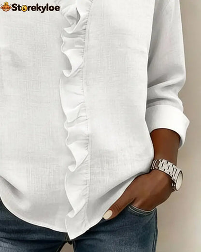 Ruffle V-Neck Long-Sleeve Blouse