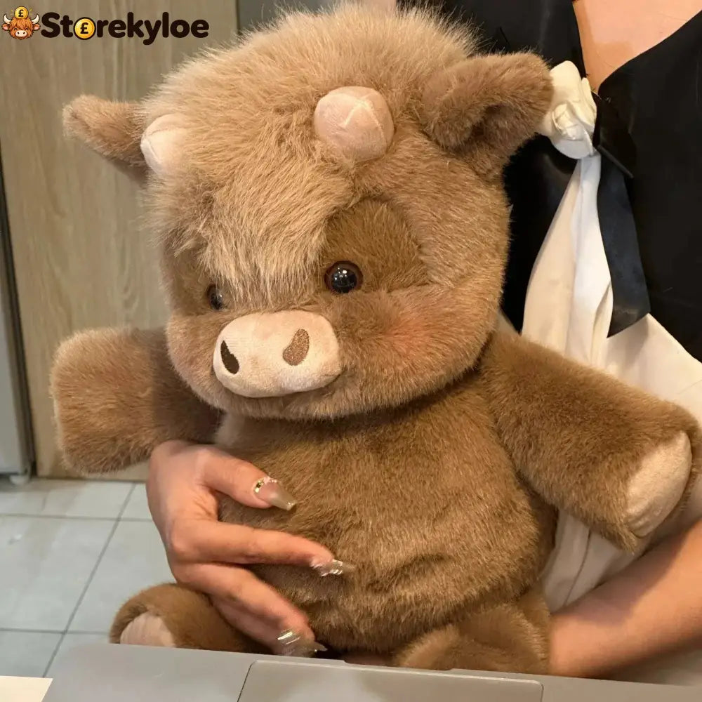 🐂🐮 Running Scottish Highland Cow Stuffed Animal - Coffee Highland Cow