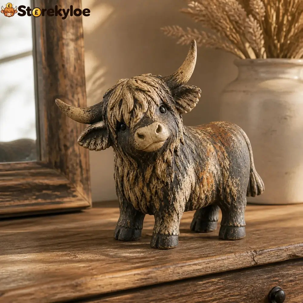 🐮 Rustic Highland Cow Figurine – Charming Farmhouse Tabletop Decor - All Collections