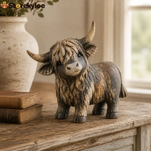 🐮 Rustic Highland Cow Figurine – Charming Farmhouse Tabletop Decor - All Collections