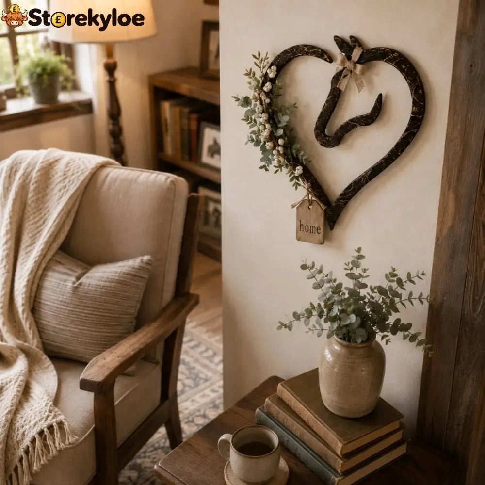 Rustic Horse Heart Wall Decor with Greenery – Farmhouse Equestrian Home Accent