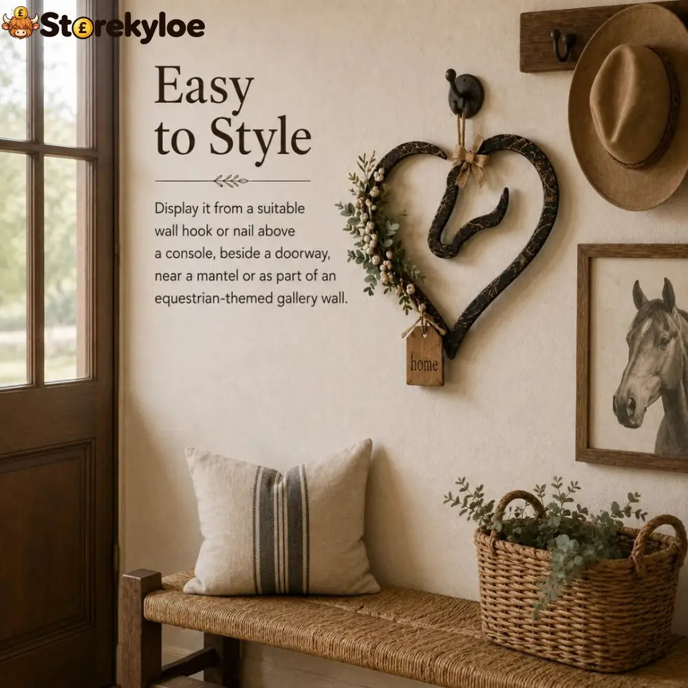 Rustic Horse Heart Wall Decor with Greenery – Farmhouse Equestrian Home Accent
