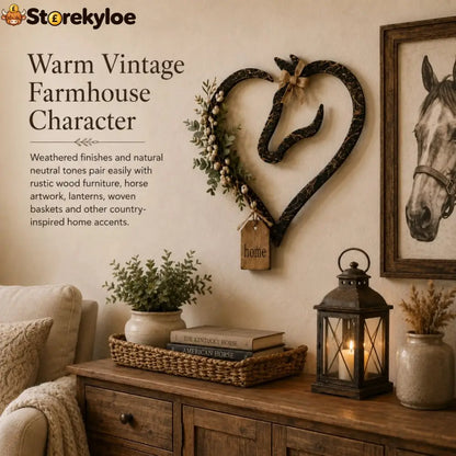 Rustic Horse Heart Wall Decor with Greenery – Farmhouse Equestrian Home Accent