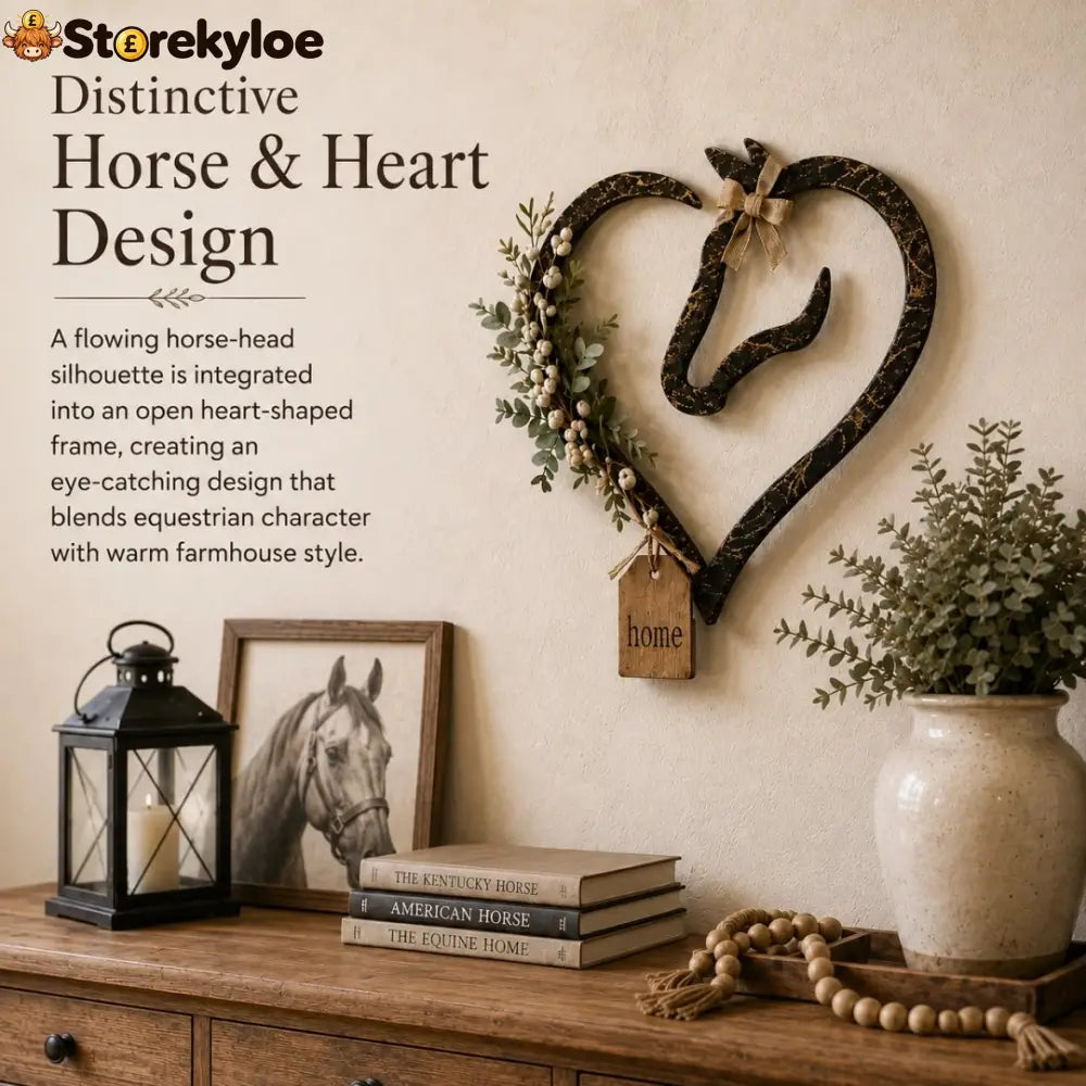 Rustic Horse Heart Wall Decor with Greenery – Farmhouse Equestrian Home Accent