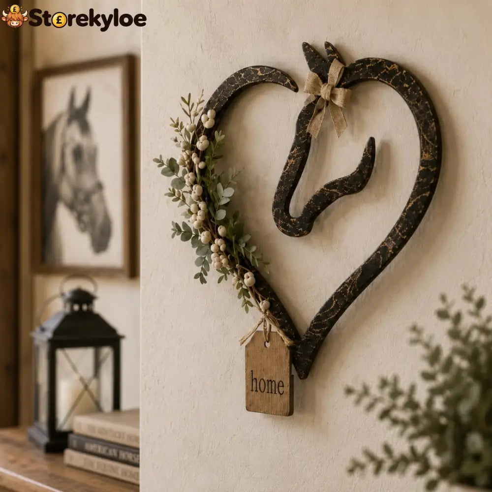 Rustic Horse Heart Wall Decor with Greenery – Farmhouse Equestrian Home Accent