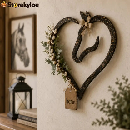 Rustic Horse Heart Wall Decor with Greenery – Farmhouse Equestrian Home Accent