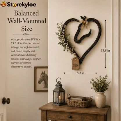 Rustic Horse Heart Wall Decor with Greenery – Farmhouse Equestrian Home Accent