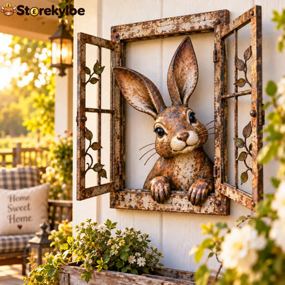 🪟 Rustic Peek-A-Boo Animal Window - Handcrafted Iron Wall Art That Brings a Little Woodland Charm Home 🌿 - 🐰 Bunny