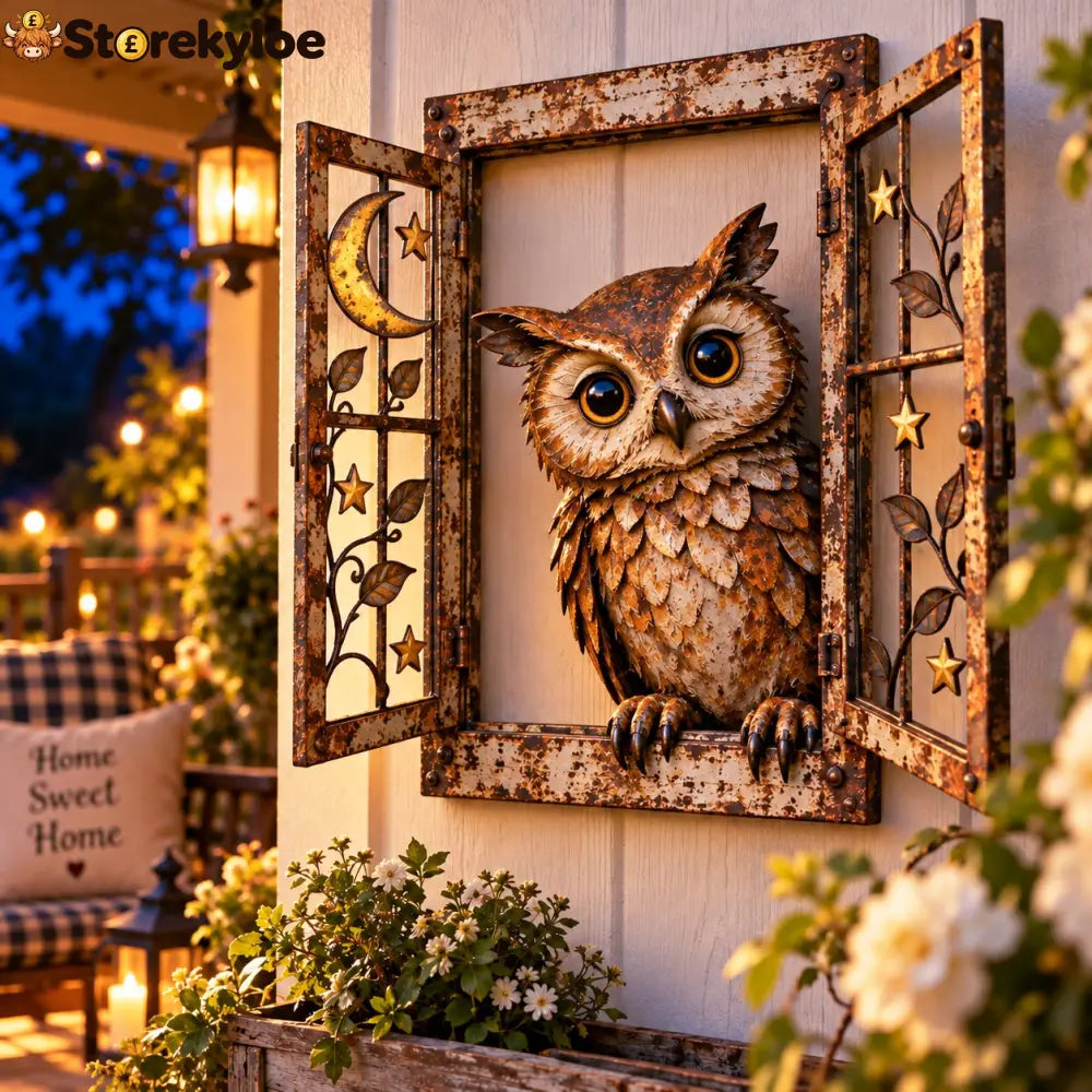 🪟 Rustic Peek-A-Boo Animal Window - Handcrafted Iron Wall Art That Brings a Little Woodland Charm Home 🌿 - 🦉 Owl