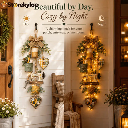 🧵✨ Rustic Wooden Sewing - Themed Hanging Ornament with Remote Control Fairy Lights