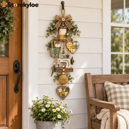 🧵✨ Rustic Wooden Sewing - Themed Hanging Ornament with Remote Control Fairy Lights