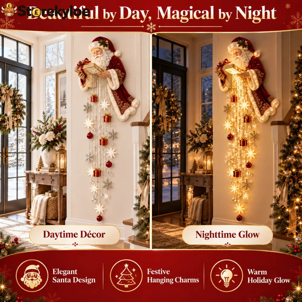 🎅 Santa’s Magical Gift Starfall Cascade™ | Lighted Christmas Wall Decor