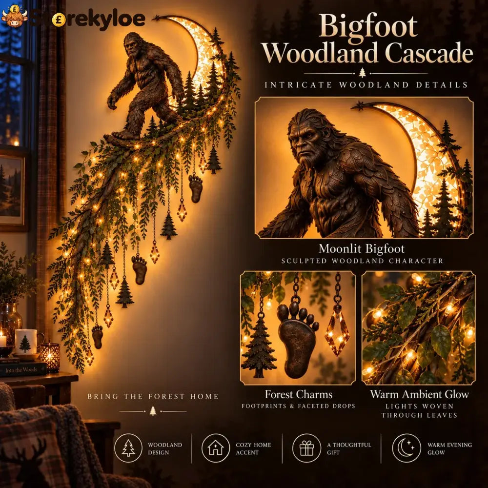 🔥😍🌙🦍 Sasquatch Moonlight Cascade – Enchanted Forest Décor