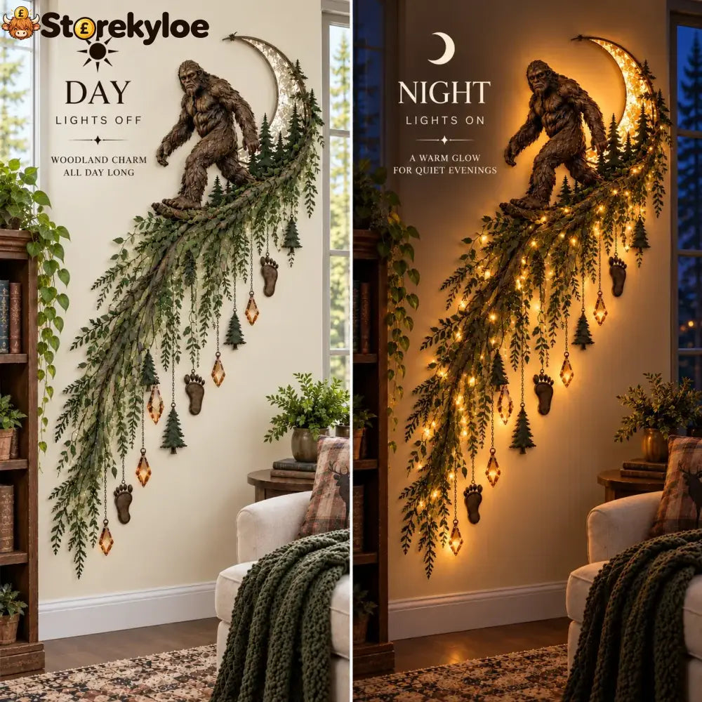 🔥😍🌙🦍 Sasquatch Moonlight Cascade – Enchanted Forest Décor