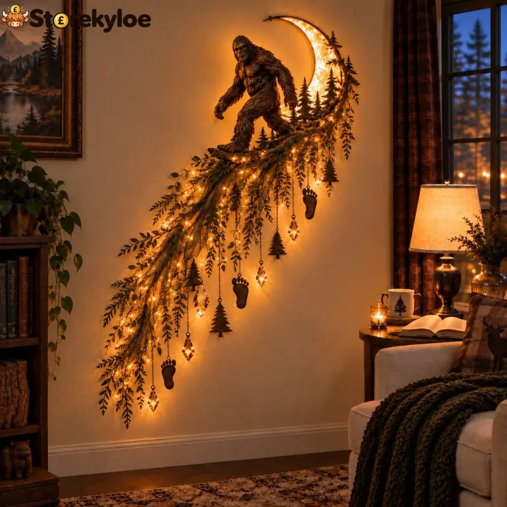 🔥😍🌙🦍 Sasquatch Moonlight Cascade – Enchanted Forest Décor