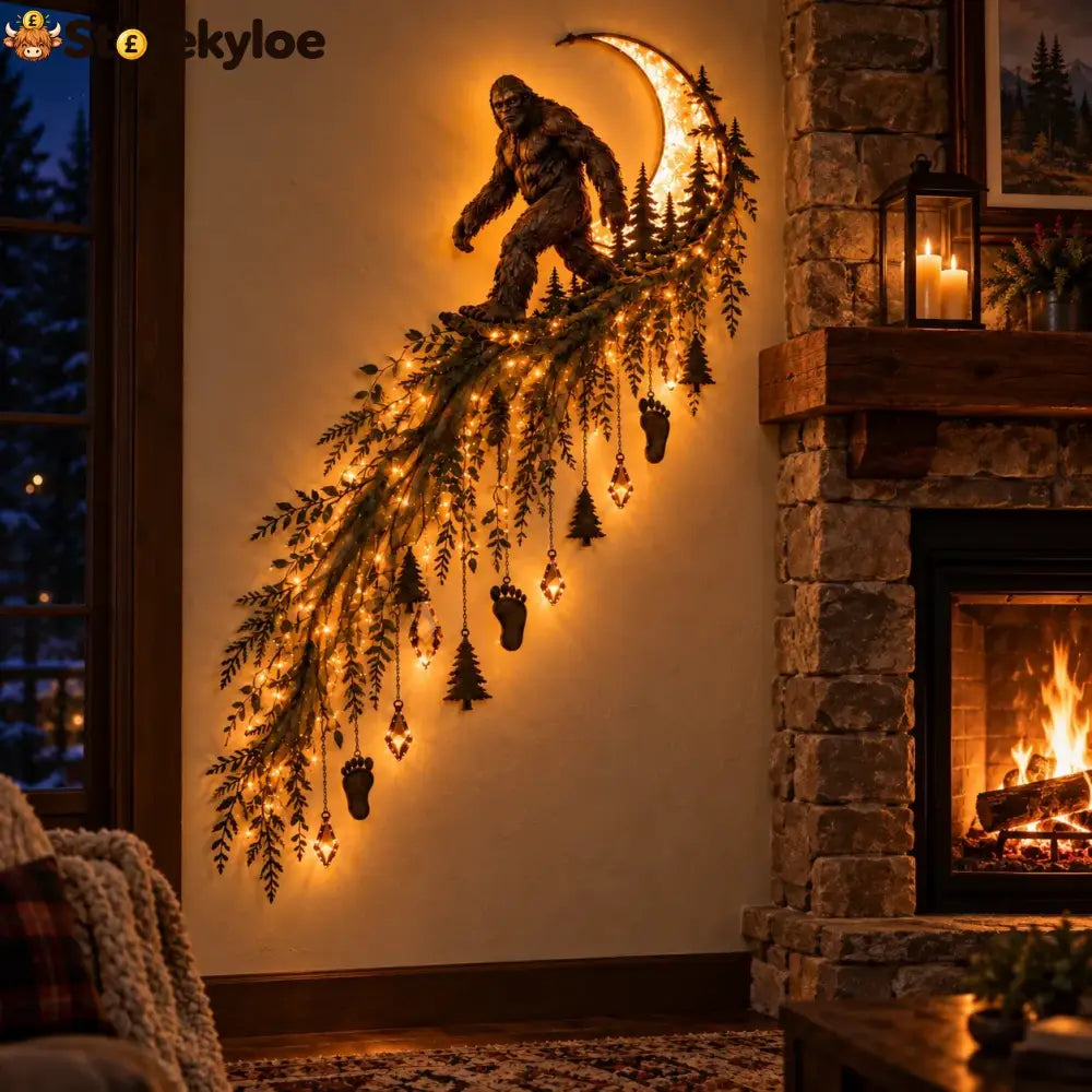 🔥😍🌙🦍 Sasquatch Moonlight Cascade – Enchanted Forest Décor