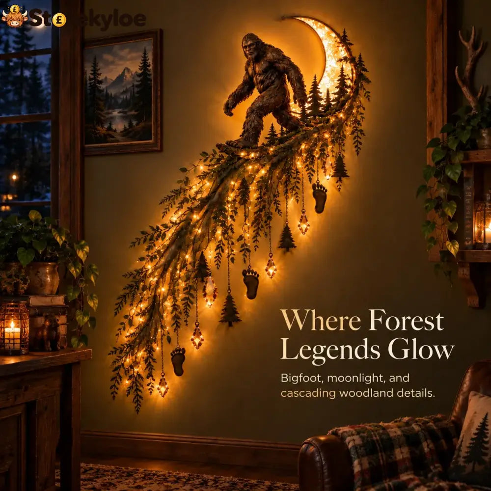 🔥😍🌙🦍 Sasquatch Moonlight Cascade – Enchanted Forest Décor