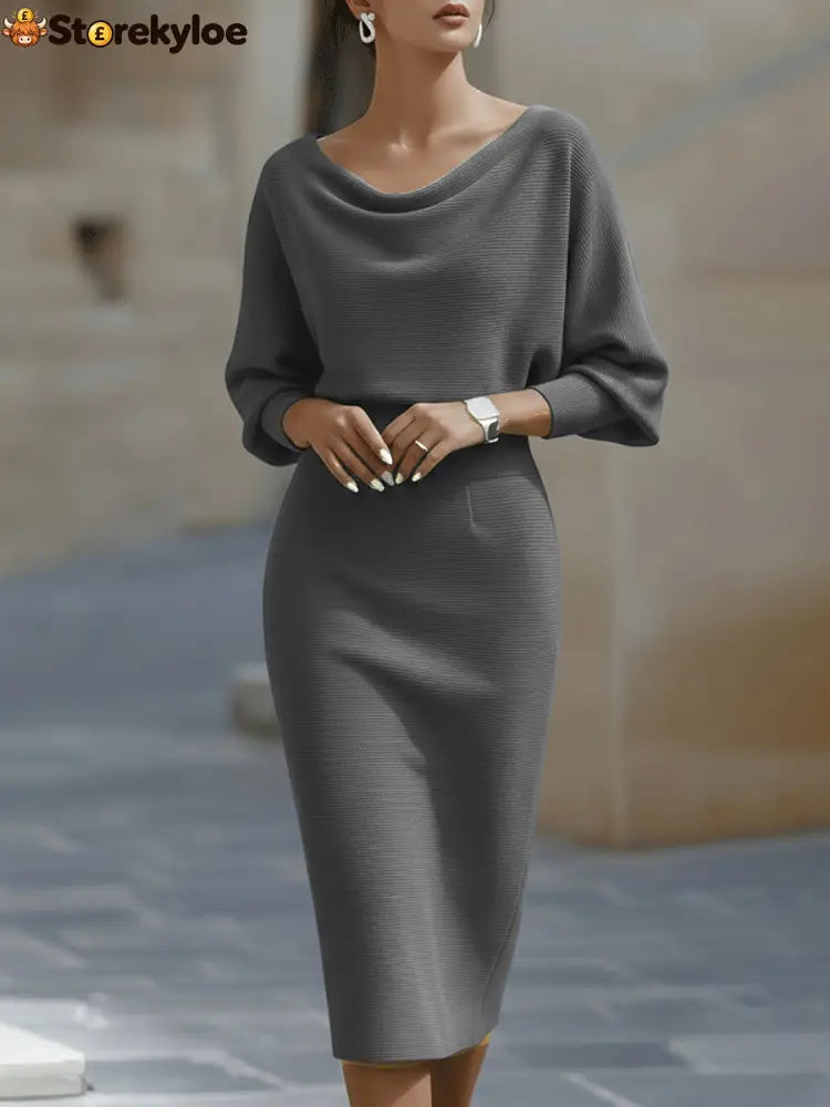 Sculpted Elegance Midi Dress - Gray / S