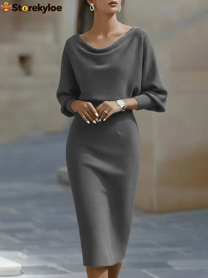 Sculpted Elegance Midi Dress - Gray / S