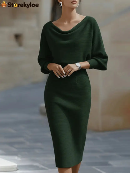 Sculpted Elegance Midi Dress - Green / S