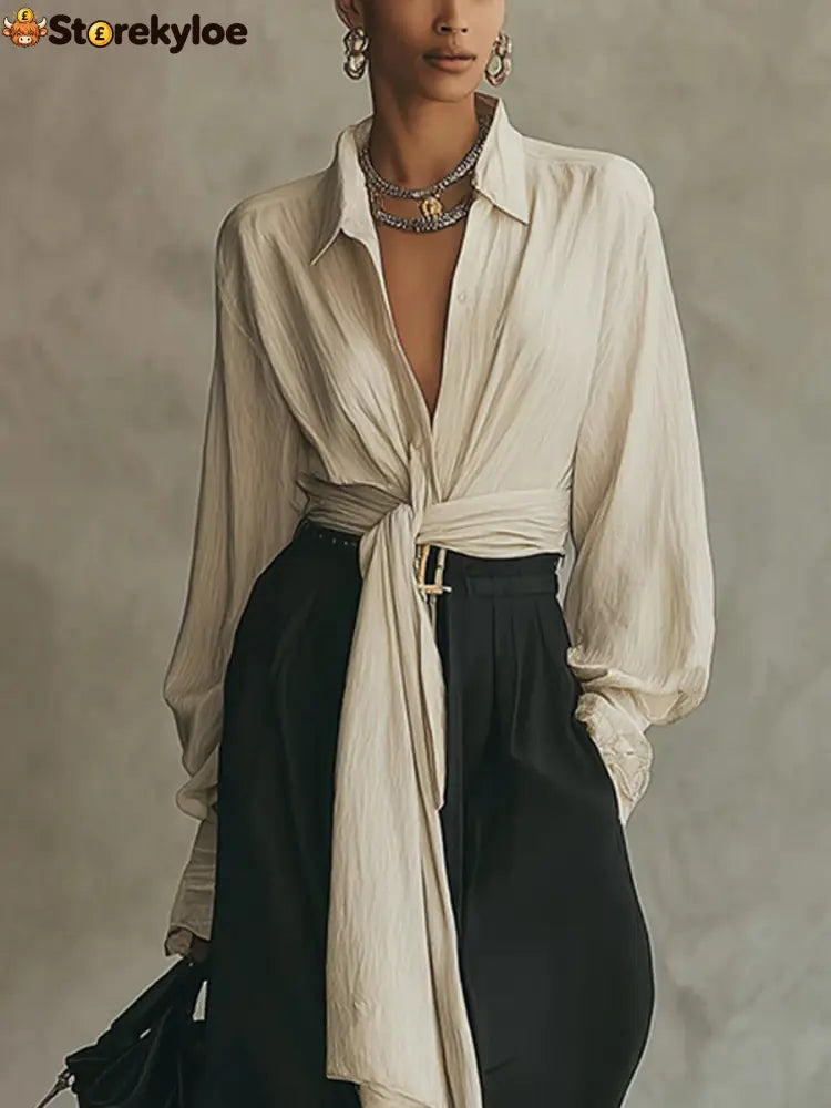 SET WITH BOW SHIRT AND WIDE PANTS