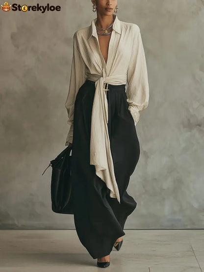 SET WITH BOW SHIRT AND WIDE PANTS - ONLY / XS