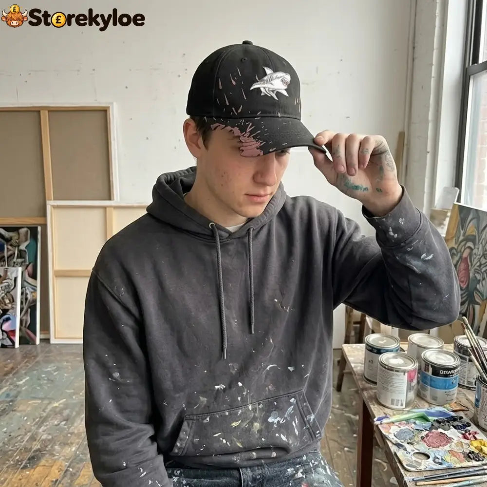 🦈 Shark Bite Baseball Cap | Embroidered Shark • Bite-Shaped Frayed Brim