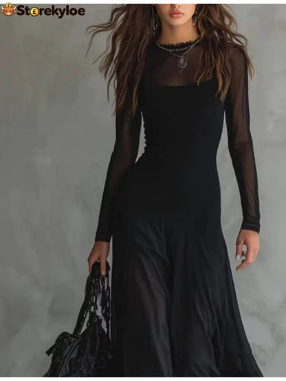 Sheer Mesh Maxi Dress - Dresses