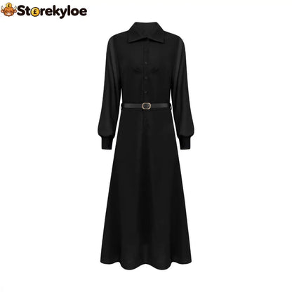 Sheer Sleeve Belted Maxi Shirt Dress - Maxi Dresses