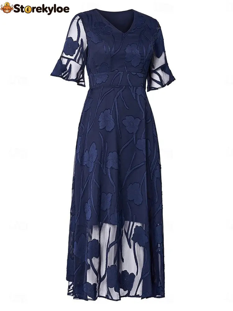 Sheer Sleeve V-Neck Floral Dress
