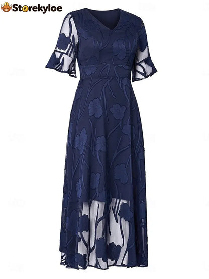 Sheer Sleeve V-Neck Floral Dress