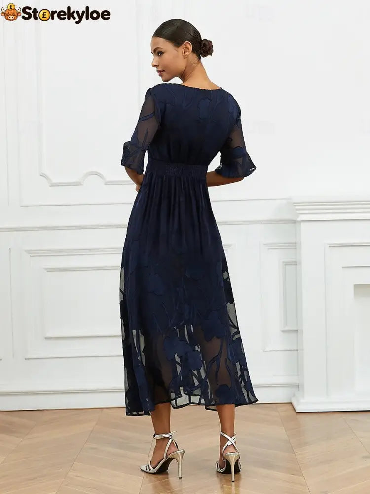 Sheer Sleeve V-Neck Floral Dress