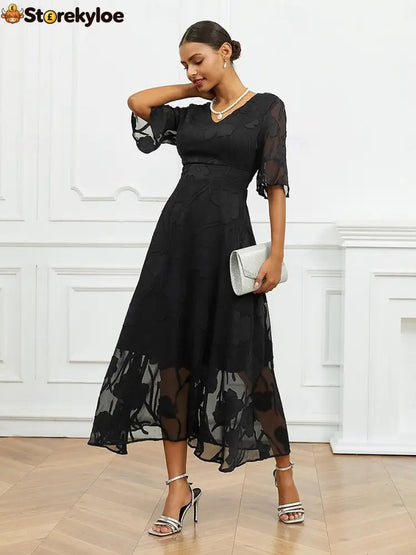 Sheer Sleeve V-Neck Floral Dress
