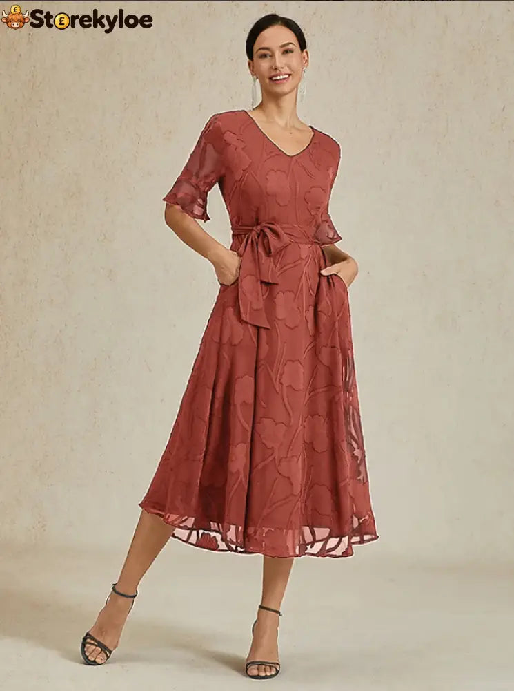 Sheer Sleeve V-Neck Floral Dress