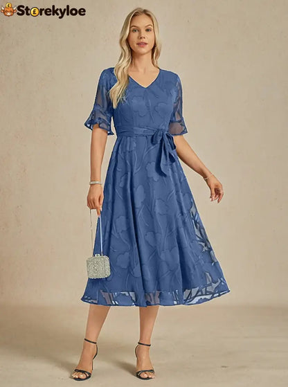Sheer Sleeve V-Neck Floral Dress
