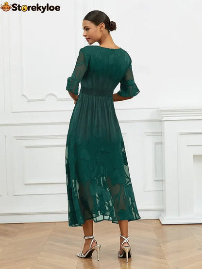 Sheer Sleeve V-Neck Floral Dress