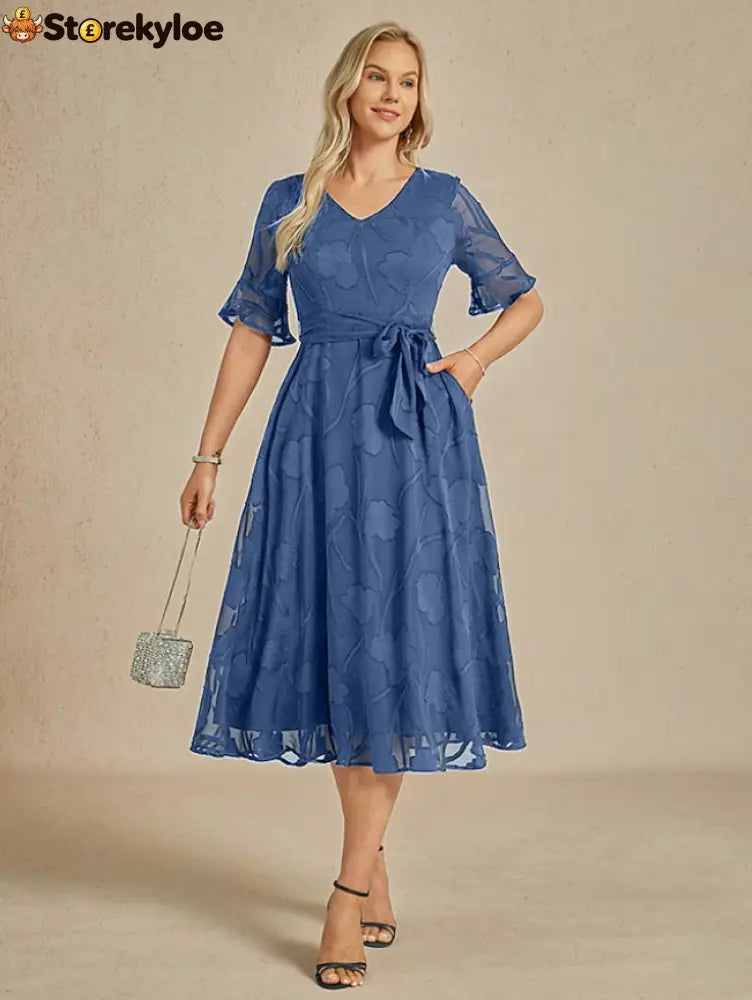 Sheer Sleeve V-Neck Floral Dress