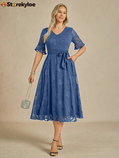 Sheer Sleeve V-Neck Floral Dress