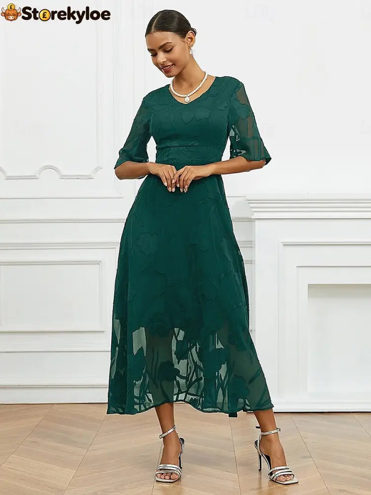 Sheer Sleeve V-Neck Floral Dress
