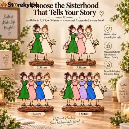 Side By Side Sisters Stained Glass-inspired Friendship Figurine