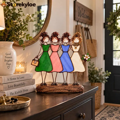 Side By Side Sisters Stained Glass-inspired Friendship Figurine