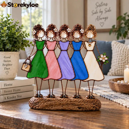 Side By Side Sisters Stained Glass-inspired Friendship Figurine - Five Sisters