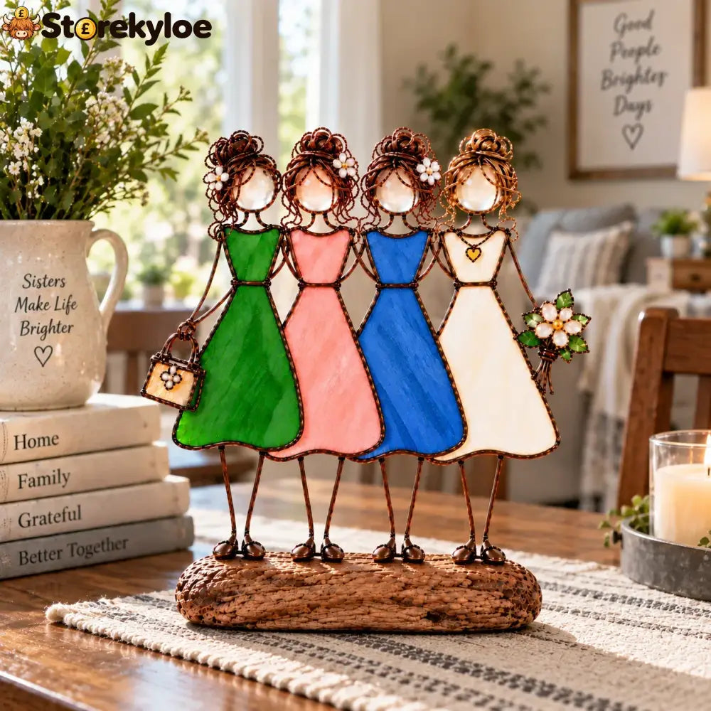 Side By Side Sisters Stained Glass-inspired Friendship Figurine - Four Sisters